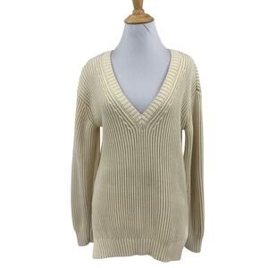 Chinti & Parker Sweater Womens XS Extra Small Cream Heavy Knit V Neck Pullover